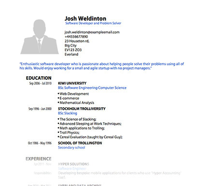 PDF Resume template fancy_blues_wide